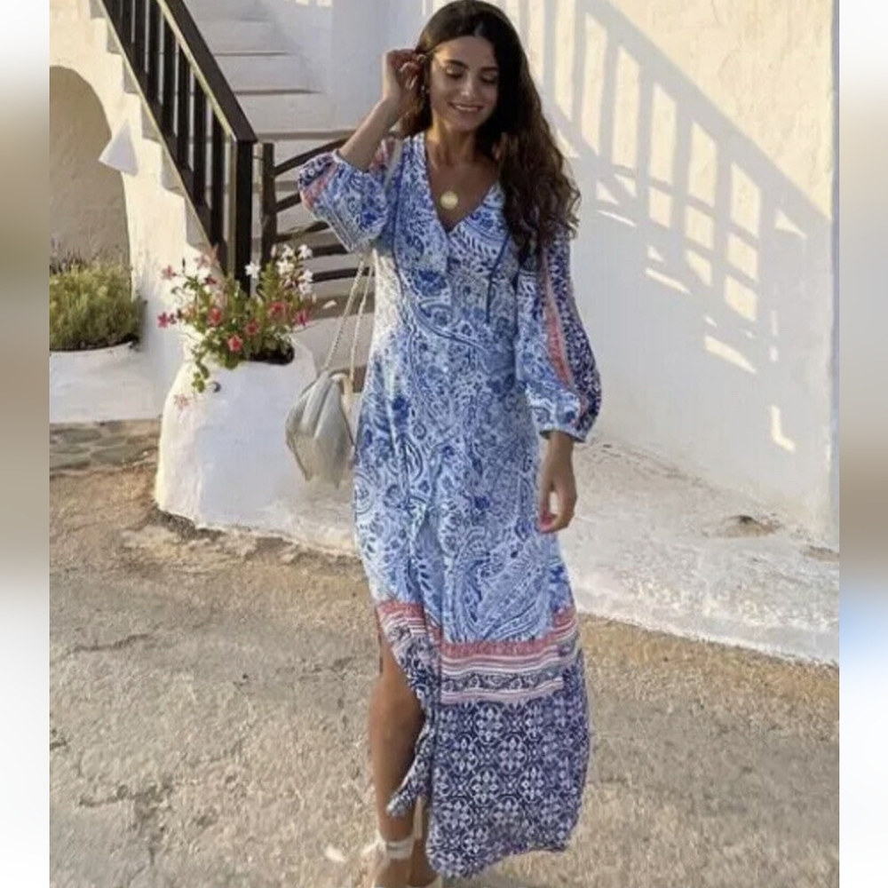 Zara (Bloggers Favorite) Printed Tunic Dress Size X-small Blue/White/Red